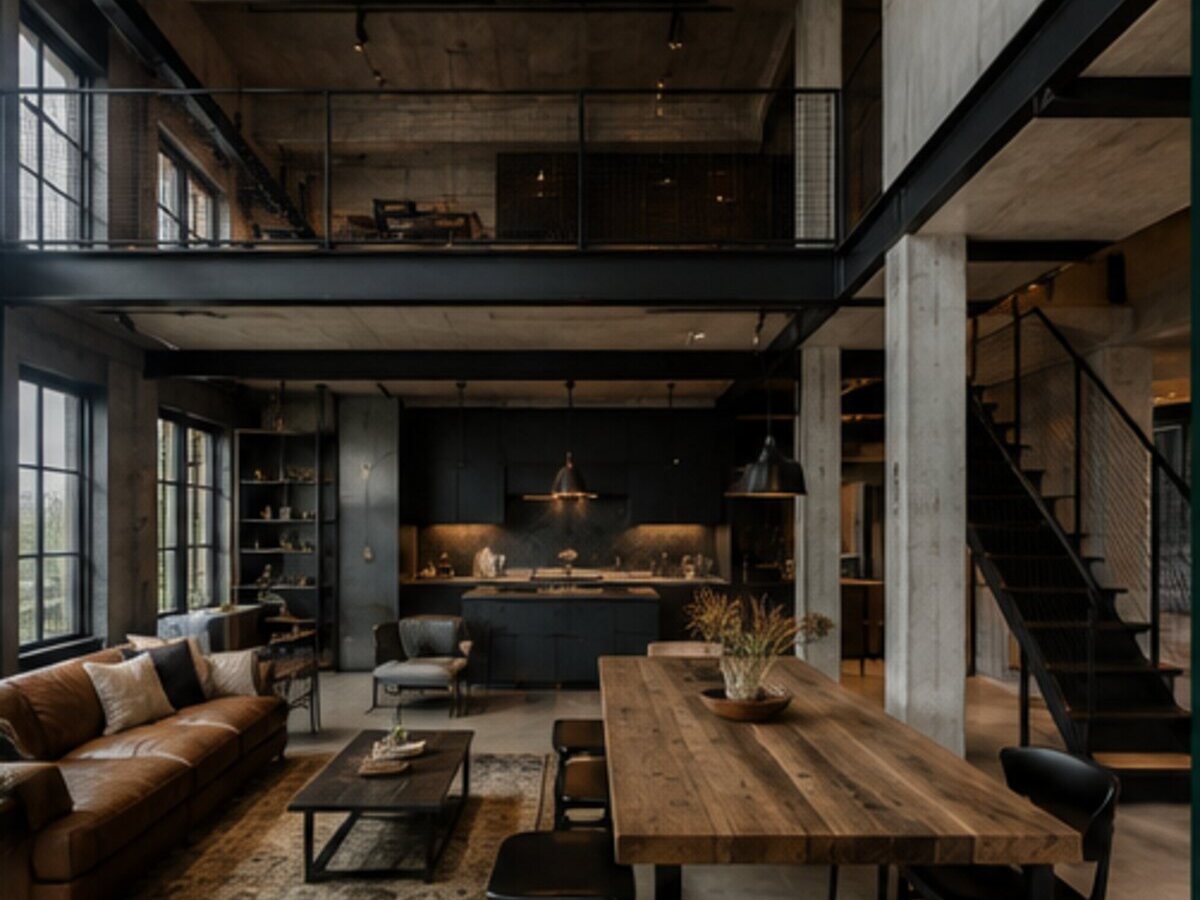 Loft industrial com estrutura aparente
